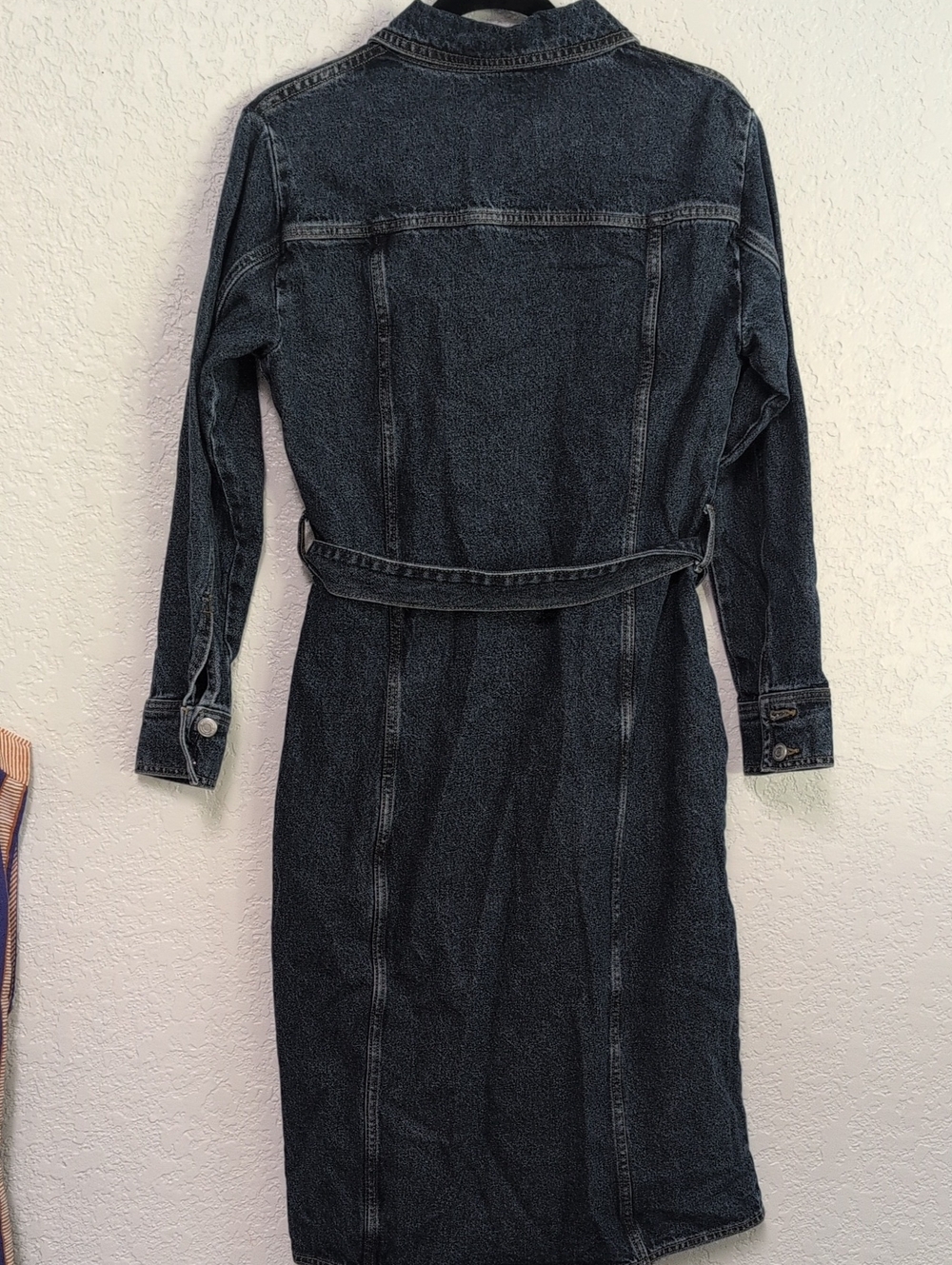 ZARA Denim Shirt Dress with Tie Belt - Dark Blue - Picture 7 of 7